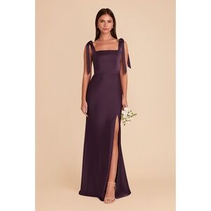 Birdy Grey Alex Dress Cabernet Square Neck‎ Tie Shoulder High Slit Medium Nwt
